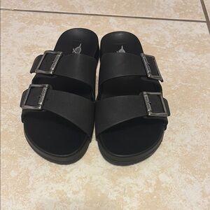 Black Slide Sandals with Buckles